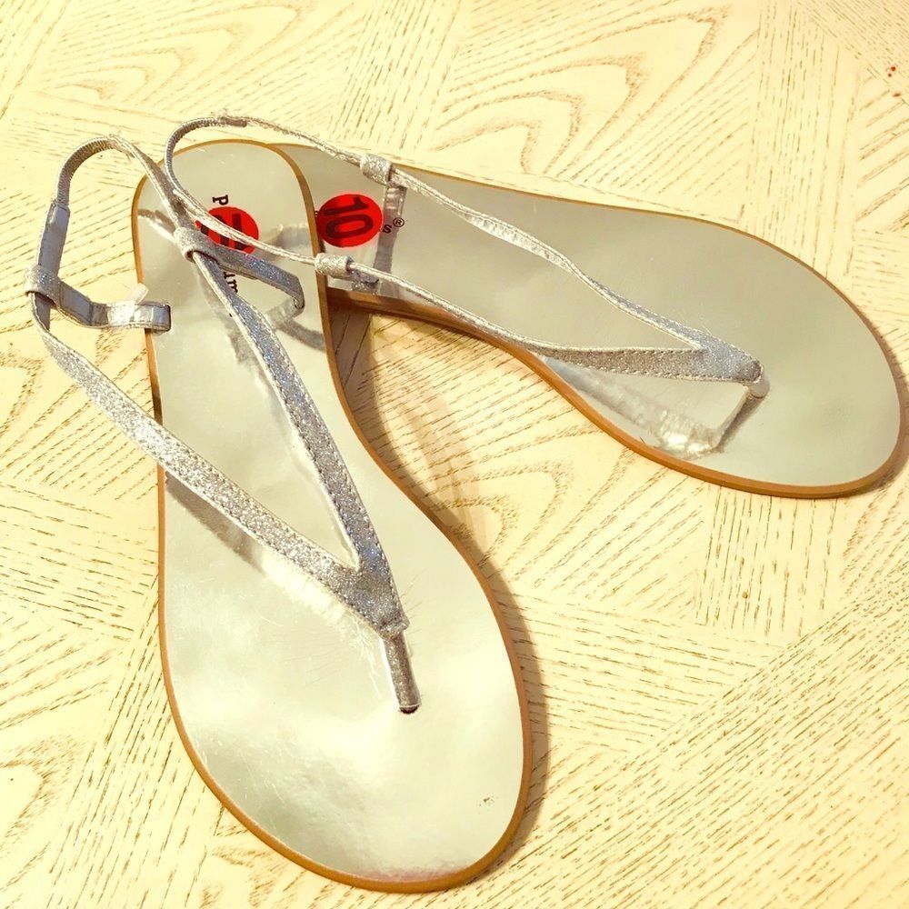 Silver thong sandals pre loved
